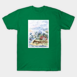 Mountain Landscape Watercolor painting T-Shirt